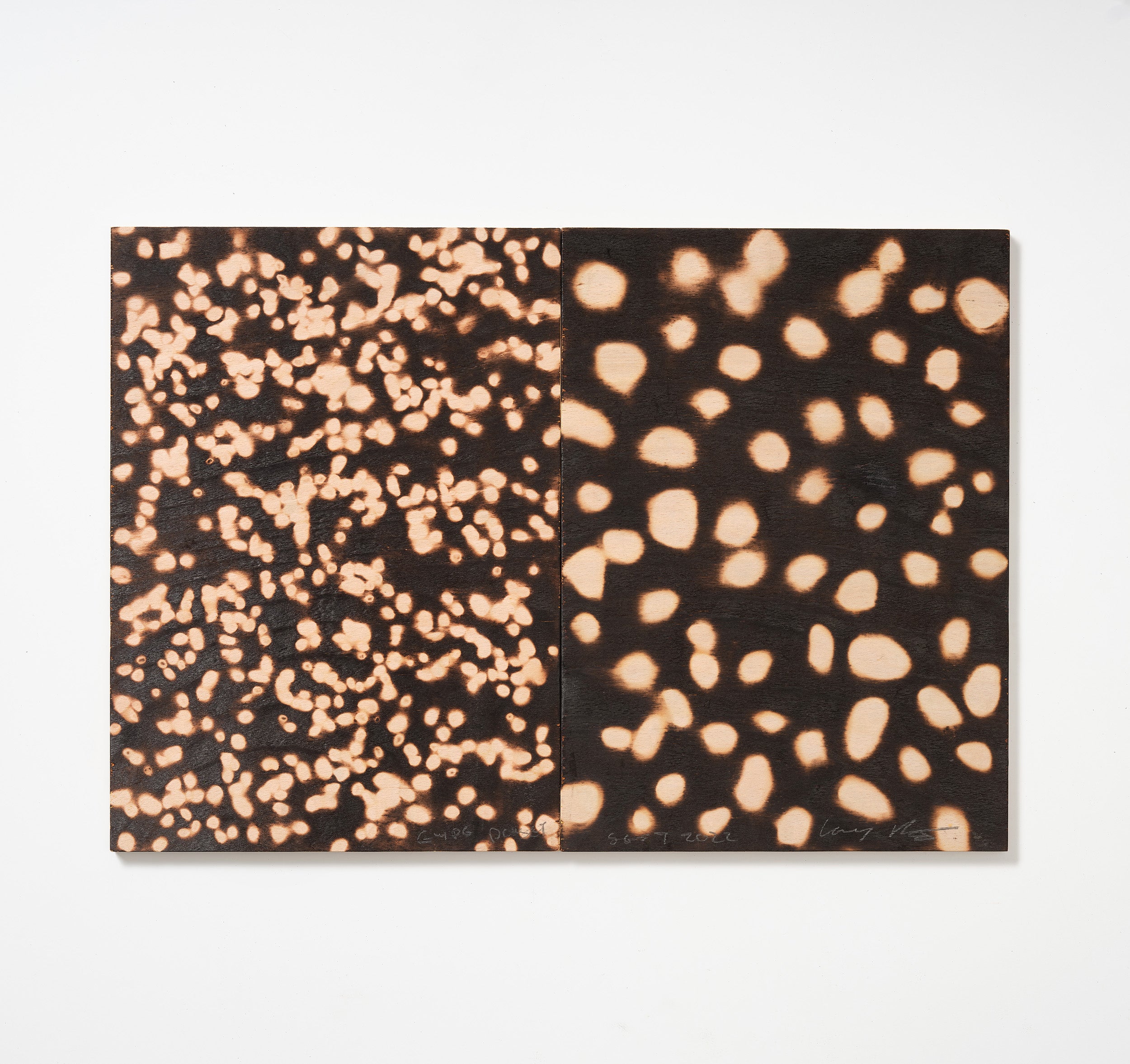 Eype Beach — Vertical Shoreline Rain, original charred wood artwork by Lucy Augé, 2022. Abstract coastal landscape in charred wood with matching frame, 40 × 58cm. Bath Somerset artist.